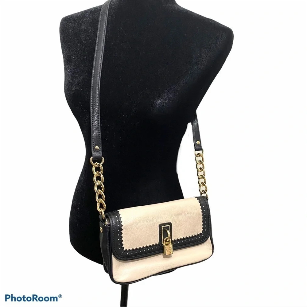 Emma Fox Women Black & cream Leather Crossbody Bag